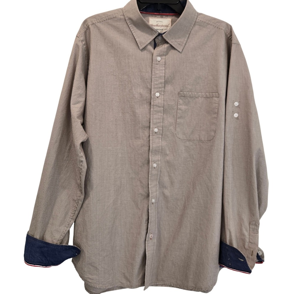 Weatherproof Vintage Mens L Brown Checkered Contrast Cuffs Long Sleeve Shirt